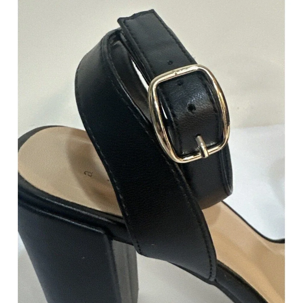 A New Day Women's Black Block 4” Heel Ankle Strap Sandals Size 9 M